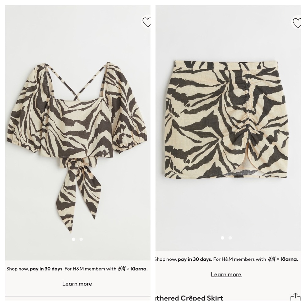 Matching set, crop top and mini skirt, zebra print